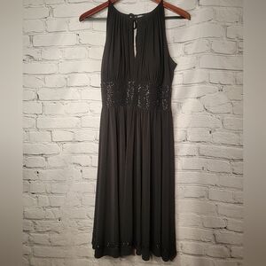 NWT R & M Richards Black Dress w Sequined Halter Bodice Holiday Black Dress